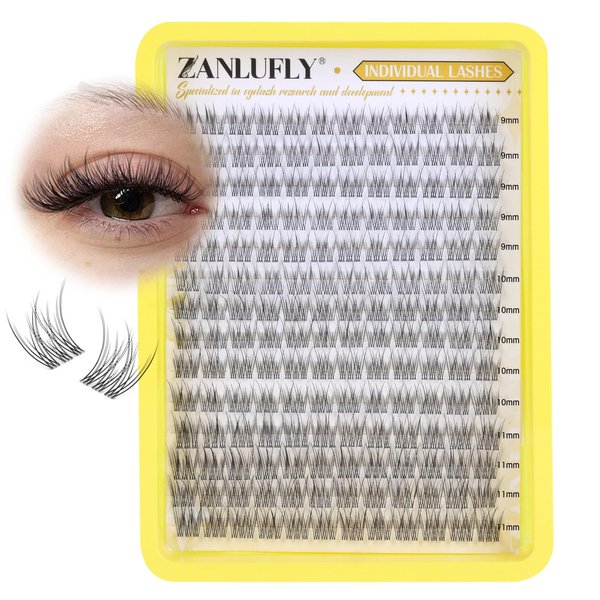 Cluster Lashes Natural Eyelash Clusters CC Curl Eyelash Extension Wispy Individual Lashes Clusters Clear Band ZANLUFLY DIY Lash Extension (9MM 10MM 11MM,140Pcs)