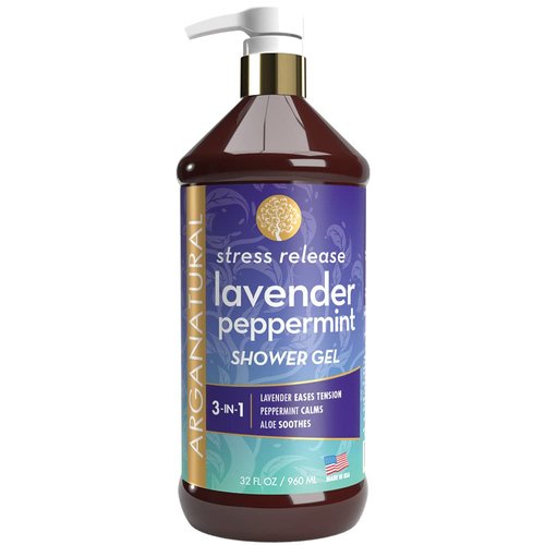 Arganatural Lavender Peppermint Shower Gel 960ml/32 fl oz, Soothing Blend of Lavender, Peppermint...