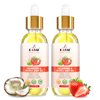BASSI 2PCS Organic Coconut Oil Strawberry Moisturizing Body Oil with Vitamin E, Bath Oil for Dry Skin Hydrating, Body Oil, Relaxing Massage Oil, Hair Oil, Carrier Oil for Essential Oils, 2 fl oz/pc