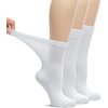 Hugh Ugoli Women's Bamboo Loose Fit Diabetic Crew Socks, Seamless Toe & Non-Binding Top for Swollen Feet, Soft, Extra Wide and Stretchy, 3 Pairs, White, Shoe Size: 10-12