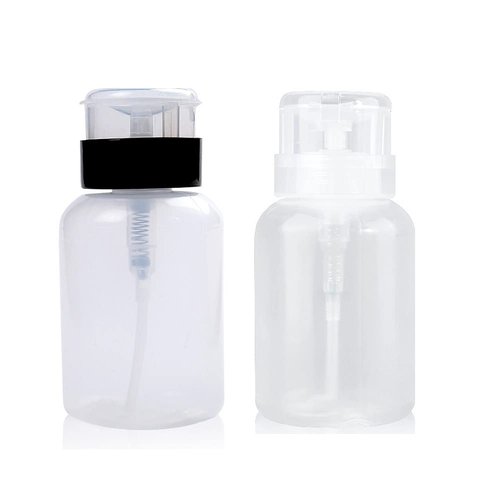 2 Pcs 200ml Push Down Bottle Empty Lockable Pump Dispenser Bottle Clear Cosmetic Bottle Container for Nail Polish and Makeup Remover,Black and White Top Cap