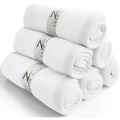 Set of 6 Baby Washcloths – Viscose Made from Bamboo – Super Soft and Highly Absorbent Face Towel – 10 x 10 Inch – Reusable Double Layered Wipes for Newborns, Infants and Toddlers – White