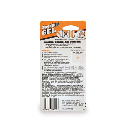 Gorilla Super Glue Gel, Two 3 Gram Tubes, Clear, (Pack of 2)