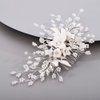 Chargances Silver Flower Pearl Hair Comb for Wedding Brides Bridesmaid Crystal Beaded Hair Comb Accessories Rhinestone Head Pieces for Women Girls Porm (Silver)