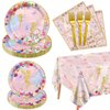 Fairy Party Decorations - Floral Fairy Paper Plates Pink Butterfly Napkins Floral Tablecloths for Princess Flower Fairy Party Supplies, Serve 20