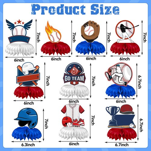 DTOFOOT Baseball Party Decorations, 10Pcs Baseball Themed Honeycomb Centerpiece Baseball Decorations for Tables Baseball Birthday Party Supplies for Kids Boys Kids Sports Party Favors