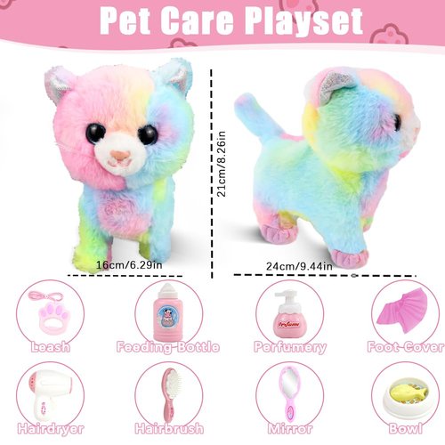 Interactive Cat Toy for Kids,Realistic Kitten Toys for Kids,Real Fur Walking Toy Kitty Cat,Walking Pet Toys That Can Meow, and Wags Tail, Best Festive Gift for Children