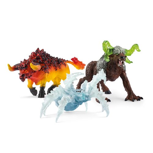 Schleich Eldrador Creatures 3-Piece Monster Toys Gift Set Including Rock Beast, Ice Spider & Fire Bull Action Figures