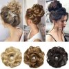 Messy Rose Bun Hair Piece Synthetic Hair Scrunchies Extension Curly Wavy With Elastic Rubber Band Ponytail Hair Extensions Updo Hairpieces for Women Girls(R18/22# Light Ash Brown&Brown Auburn)