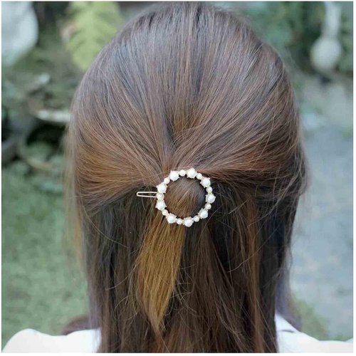 Yheakne Boho Pearl Circle Hair Clip Gold Pearl Hairclips Vintage Round Hair Pins Decorative Bobby Pin Geometry Hair Accessories for Women and Girls Gifts (Circle)
