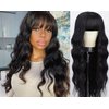 Body Wave Wig With Bangs Hmuan Hair For Black Women None Lace Front Wigs 150% Density Brazilian Virgin Hair Glueless Human Hair With Bangs Natural Color(18inch,Body Wave)