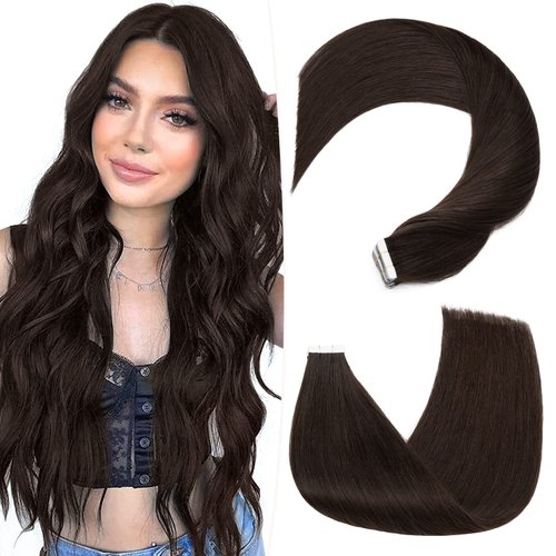 Hairro Tape In Real Human hair Extension Glue In Skin Weft Hair Extensions Rooted Tape in Remy Hair Seamless Double Sided Tape Human Hair Extensions For Women 12 inch 40g 20pcs #02 Dark Brown