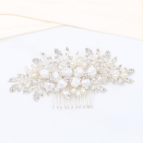 Oriamour Handmade Wedding Hair Comb Clip Rhinestone Bridal Hair Comb Piece, Hair Accessories for Brides Women (Silver)