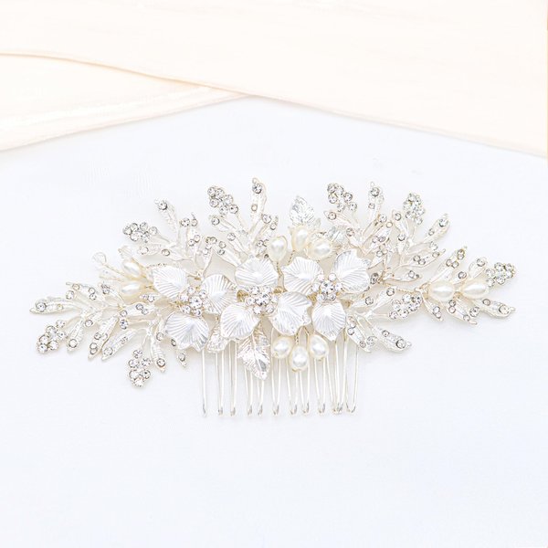 Oriamour Handmade Wedding Hair Comb Clip Rhinestone Bridal Hair Comb Piece, Hair Accessories for Brides Women (Silver)