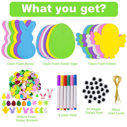 Max Fun 302pcs Easter Foam Stickers Set DIY Crafts Egg Bunny Chick Easter Decorations for Kids Crafts Party Favors Supplies Easter Craft Kits for Kids (Easter Egg+Bunny+Chicks)