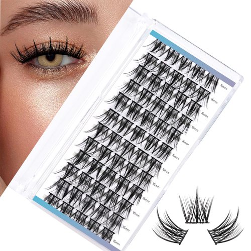 LANKIZ Lash Clusters DIY Lash Extensions Individual Lashes Natural Eyelash Clusters Extensions Soft and Lightweight Resuale Wide Band Cluster Lashes for Home Use (C02,C-16mm)