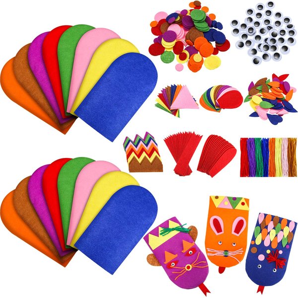 Gejoy 16 Pcs Sock Puppet Kit Kids Adult Hand Puppet Making Kit Hand Puppet Craft Toys Kit DIY Personal Puppets Pompoms Storytelling Role Play Party Supplies
