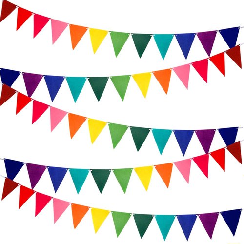 RUBFAC 60pcs Rainbow Pennant Banner Flags Colorful Felt Fabric Pennant Banners Reusable Pennants String for Carnival Theme Rainbow Birthday Party Decorations