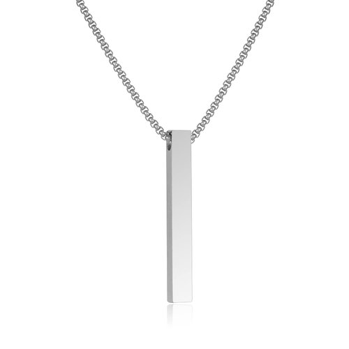 NAIQUBE Rectangle Bar Necklace For Men Stainless Steel Box Chain Pendant Jewelry Length 22inch Csilver