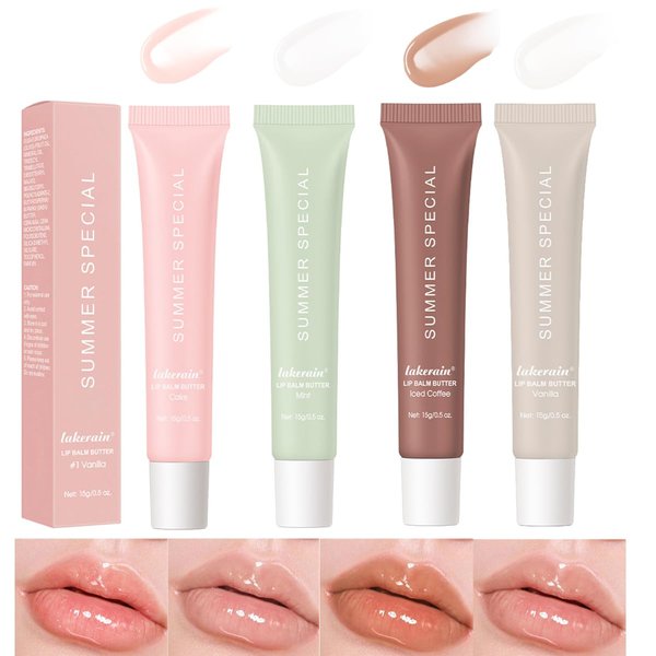 Pakivs 4PCS Summer Special Lip Butter Balm,Conditioning Lip Mask and Lip Balm for Instant Moisture,Nourishing Lip Care with Natural Ingredients, Shea Butter & Olive Butter, Soothes & Softens Dry Lips