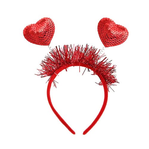 Dzrige Sequin Heart Headband Heart Head Bopper Headband Valentines Hair Band Hoop Red Love Heart Shaped Hair Accessoires for Valentine's Day New Year Wedding Anniversary Birthday Party Gift