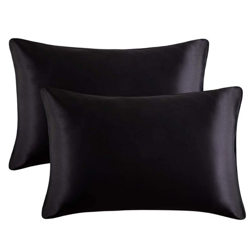 LCBD Silky Satin Toddler Pillowcases Set of 2, Super Soft Travel Pillow Covers, Small Kids Pillow Cases with Envelope Closure, 13"x 18", Black
