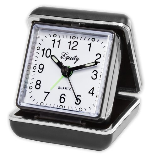 Equity by La Crosse Quartz Analog Fold-Up Travel Alarm Clock, Pack of 1, Black