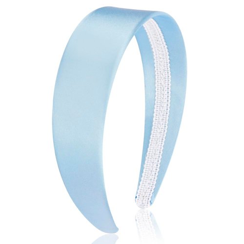 AHONEY Light Blue Headband for Women Girls Satin Silk Headband Non Slip 1.57" Wide Plain Head Band Solid Hair Band DIY Halloween Holiday Fasion Hair Accessories Gifts