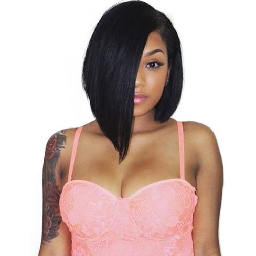 Quick Wig 14 inch Black Short Bob Wigs Straight Hair Wig Side Part Bowl Cut Cosplay Wig Heat Resistant Natural Looking Synthetic Full Wigs for Women(Natural Black)