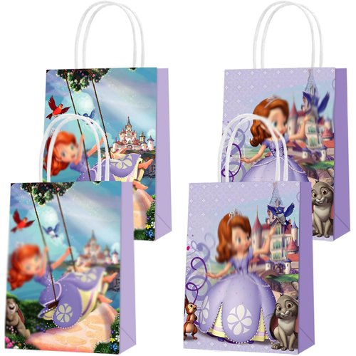 Dexfy 16 Pack Sofia Party Bags paper bags, Cute Princess Bags for Kids Birthday,Candy Treat Bags for Boys Girls Child Princess Birthday Party Supplies