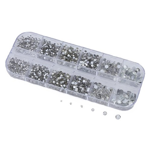 Over 2100 Pieces Crystal Clear Flat Back Glass Rhinestones Crystals For Nail Art Kit 6 Sizes (1.4mm - 4.8mm)