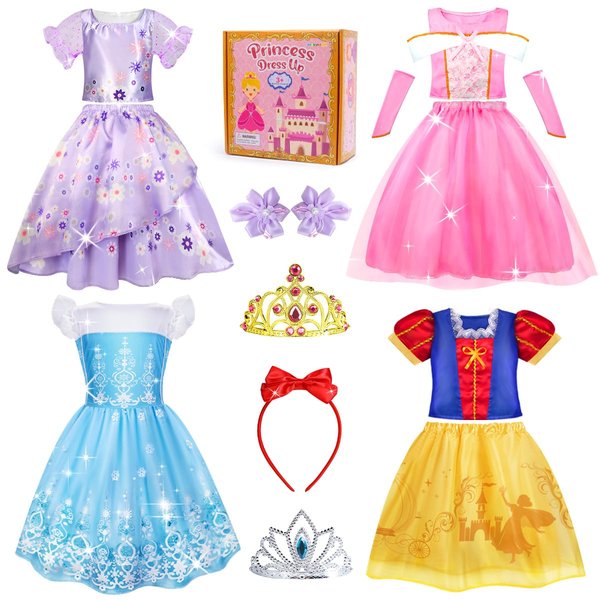 Meland Princess Dress Up - Princess Dresses for Girls with Princess Toys, Dress Up Clothes for Little Girls Pretend Play