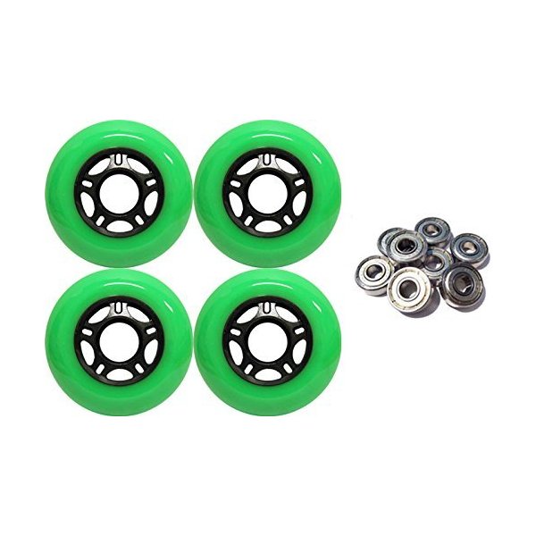 Player's Choice Outdoor Inline Skate Wheels 89a 4-Pack - Choose Size, Color, and Bearings (Green, 76mm 4-pk, ABEC 9 Bearings)