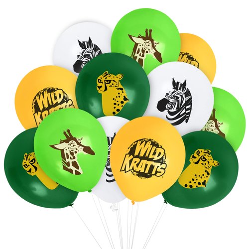 Treasures Gifted Officially Licensed Wild Kratts Birthday Party Supplies - 24 Pack Wild Kratts Balloons Latex - Wild Kratts Birthday Decoration - 12in Happy Birthday Balloons Orange, Green & White
