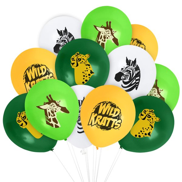 Treasures Gifted Officially Licensed Wild Kratts Birthday Party Supplies - 24 Pack Wild Kratts Balloons Latex - Wild Kratts Birthday Decoration - 12in Happy Birthday Balloons Orange, Green & White