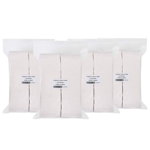 Japanese Organic Cotton Pads 100 Pieces 100% Organic Unbleached [Made in Japan] (4 Packs)