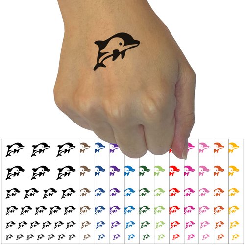 Cute Chibi Striped Dolphin Temporary Tattoo Water Resistant Fake Body Art Set Collection - Yellow (One Sheet)