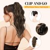 LONAI Ponytail Extension, 18" Wavy Claw Clip Ponytail Extensions ZJ001 Shoulder Length Curly Wavy Claw Clip in Ponytail Hair Extensions Synthetic Fake Pony tails Hairpieces-Black Brown