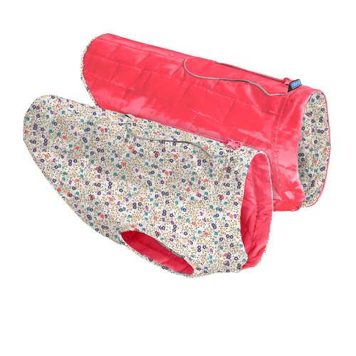 Kurgo Dog Jacket, Reversible Winter Jacket for Dogs, Pet Coat for Hiking, Water Resistant, Reflective, Lightweight, Wear with Harness, Athletic, Loft Jacket (Liberty Floral, XS)