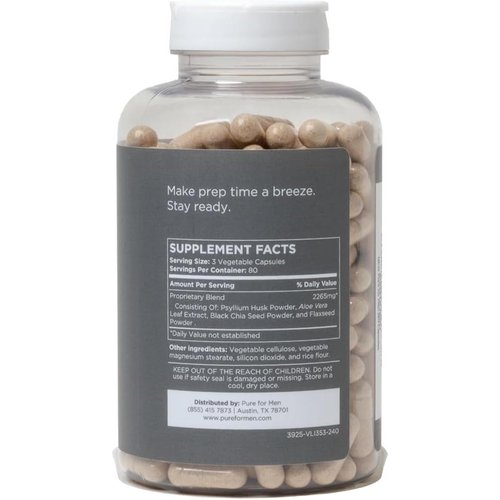 Pure for Men Original Cleanliness Stay Ready Fiber Supplement | Helps Promote Digestive Regularity | Psyllium Husk, Aloe Vera, Chia Seeds, Flaxseeds | Proprietary Formula | 240 Vegan Capsules