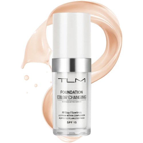 30ml TLM Color Changing Foundation Liquid Base,Flawless Makeup Base Moisturizing Liquid Foundation,Makeup Base Nude Face Liquid Cover Concealer, Sunscreen, Non-greasy, Non-marking, Long lasting(1 PCS)
