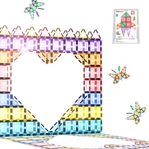 PicassoTiles Magnet Tile Building Block Set Magnetic Construction Square Triangle Tiles Toy Kit Sparking Creativity Geometric Shapes STEM Educational Learning Brain Development Kids Ages 3+ PB24