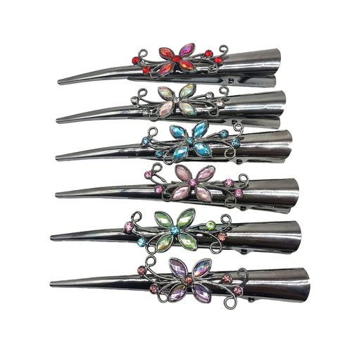 MELUOGE Crocodile crystal hair clip for modeling salon division, rust proof, durable, anti slip duckbill metal clip, suitable for thick and thin hair