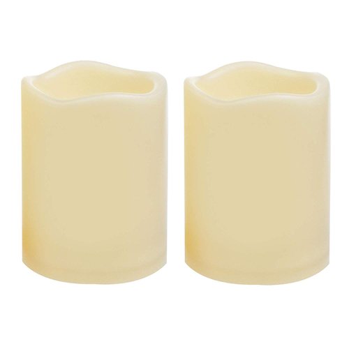 YINCHI 2 Waterproof Outdoor Battery Operated Flameless LED Pillar Candles with Timer Flickering Plastic Resin Electric Decorative Light for Lantern Patio Garden Home Decor Party Wedding Deco 3x4 Inch