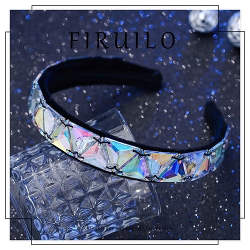 Firuilo Rhinestones Wide Headbands Baroque Crystal Head Bands Big Sparkly Diamond Hair Bands Vintage Velvet Hair Hoop with Thick Hair Ties Party for Women and Girls(AB Crystal) (Type A)