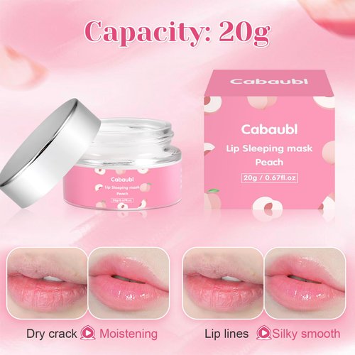 Cabaubl Lip Sleeping Mask,Moisture Lip Mask Overnight,Night Repair Sleeping Lip Balm,Sleeping Lip Butter Balm to Moisturize & Nourish Dry Cracked Lips,Lip Treatment Mask,Peach Lip Mask(20g, 0.7 oz)