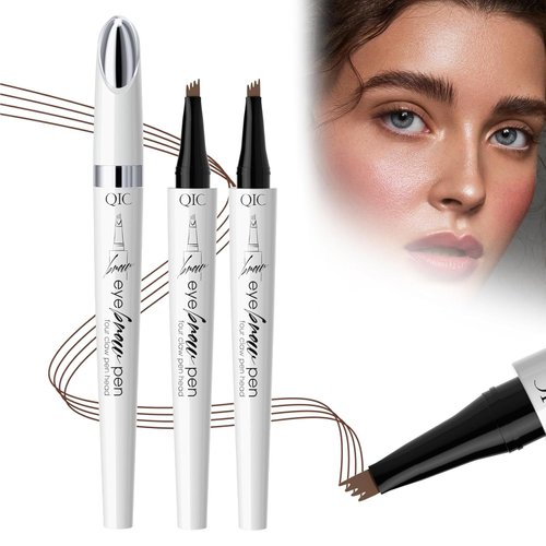 2Pcs Eyebrow Microblading Pen, Magic Eyebrow Pencil Dark Brown, 3D Waterproof Microblading Eyebrow Pencil Contouring Pen, 4-Tip Eyebrow Pencil for Natural Makeup (Dark Brown 2Pcs)
