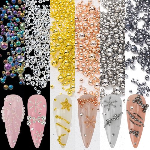 Nail Art Beads Nail Art Metal Balls Nail Beads for Nail Art Gold Silver Rose Gold Nail Art Steel Beads Nail Caviar Beads for Nail Art Nail Bubble Beads for DIY Crafts Decoration