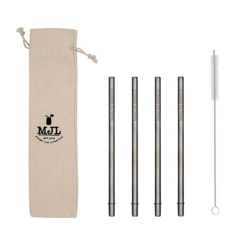 Medium Safer Rounded End Stainless Steel Metal Straws for Pint Mason Jars, Medium Cups, or Pint Glasses (4 Pack + Cleaning Brush + Bag)