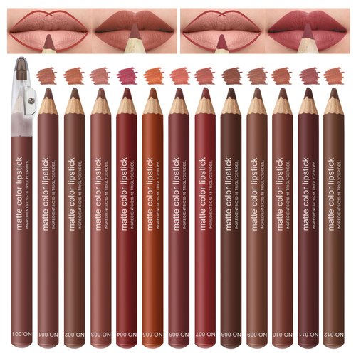 AOAZXBB 12 Colors Lip Liner Set Lip Liner Pencil Natural Nude Brown Matte Lip Liner Long Lasting Smooth Lip Liner for Daily Lip Makeup